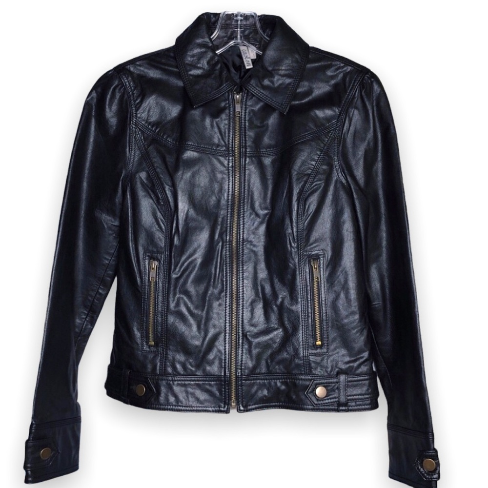 Caslon Black Leather Moto Jacket Size XS